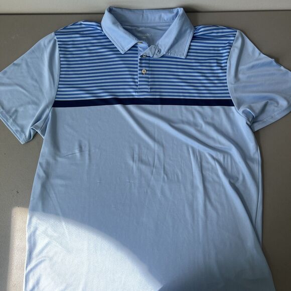 Crown & Ivy Mens Shirt Large Blue Green Stripe Short Sleeve Polo Golf Casual - Picture 1 of 3
